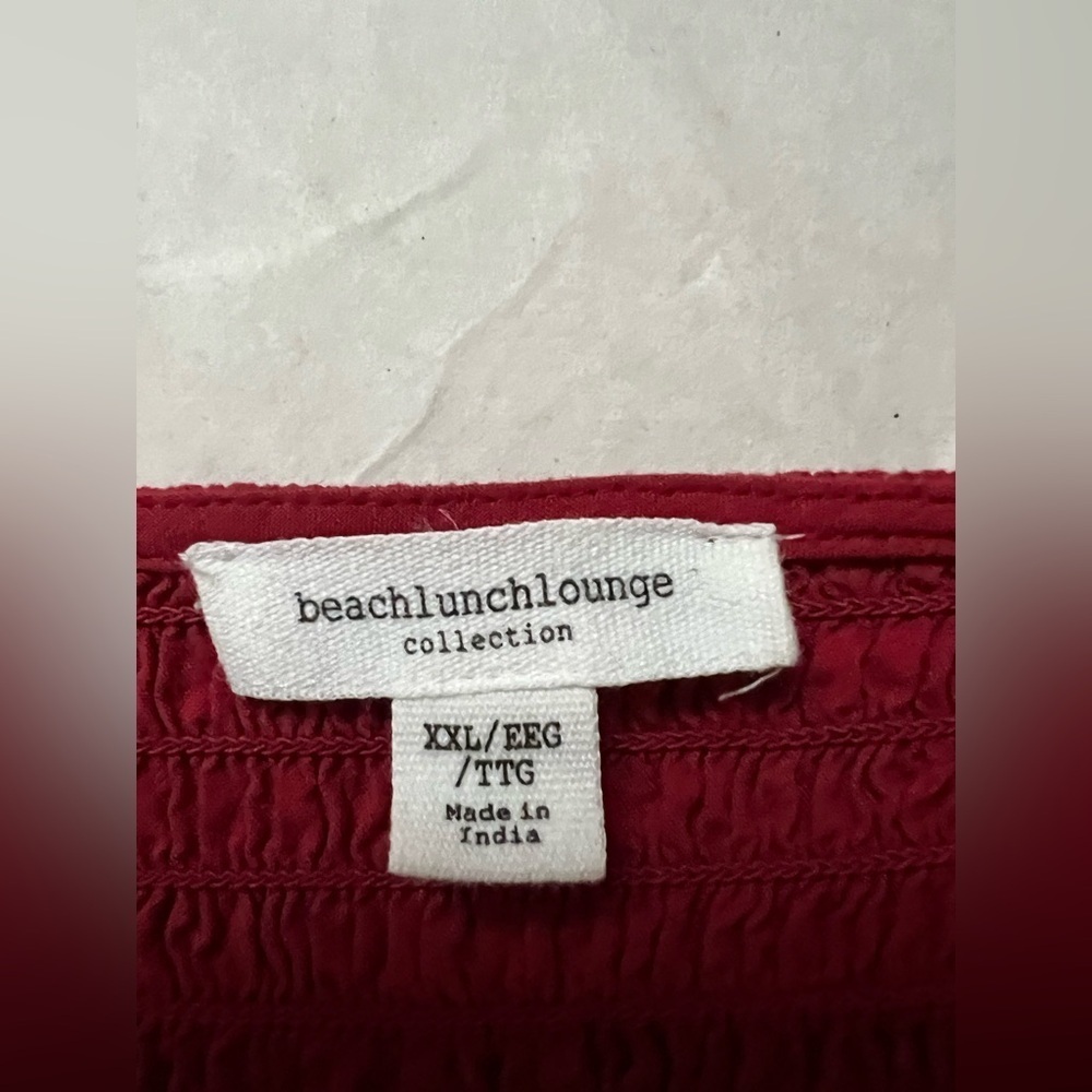 Beach Lunch Lounge Long Sleeve Smocked Babydoll Red A-line Dress V-neck Boho XXL - Picture 9 of 10